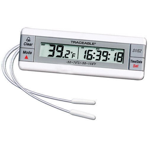 Traceable® EW9446061 Dual Thermometer, Displays Min/Max With Time/Date, W