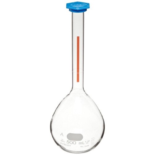 Corning 5600-500 PYREX 500mL Lifetime Red Class A Volumetric Flask with